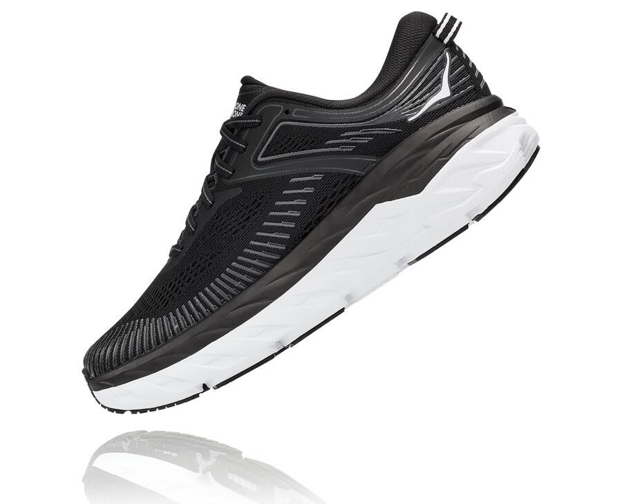 Hoka One One Running Shoes Womens Black/White - Bondi 7 - 16352ZRVW